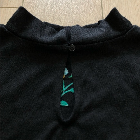 Loft Floral Embroidery Mock Neck Long Sleeve Top in Black - Picture 6 of 10